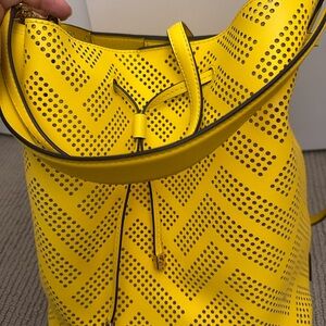 Lauren Ralph Lauren Yellow Perforated Leather Bucket Bag Crossbody